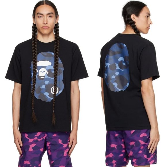 BAPE ABC Camo Big Ape Head Tee Black/Blue - NEW